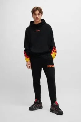 Cotton-terry tracksuit bottoms with puffed flame logo