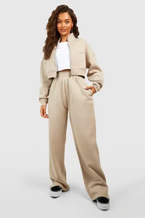 Cropped Zip Through Sweat Split Hem Jogger Tracksuit