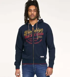 D555 Mens Navy Full Zip Hoodie With Brooklyn Chest Print (WORCESTER)