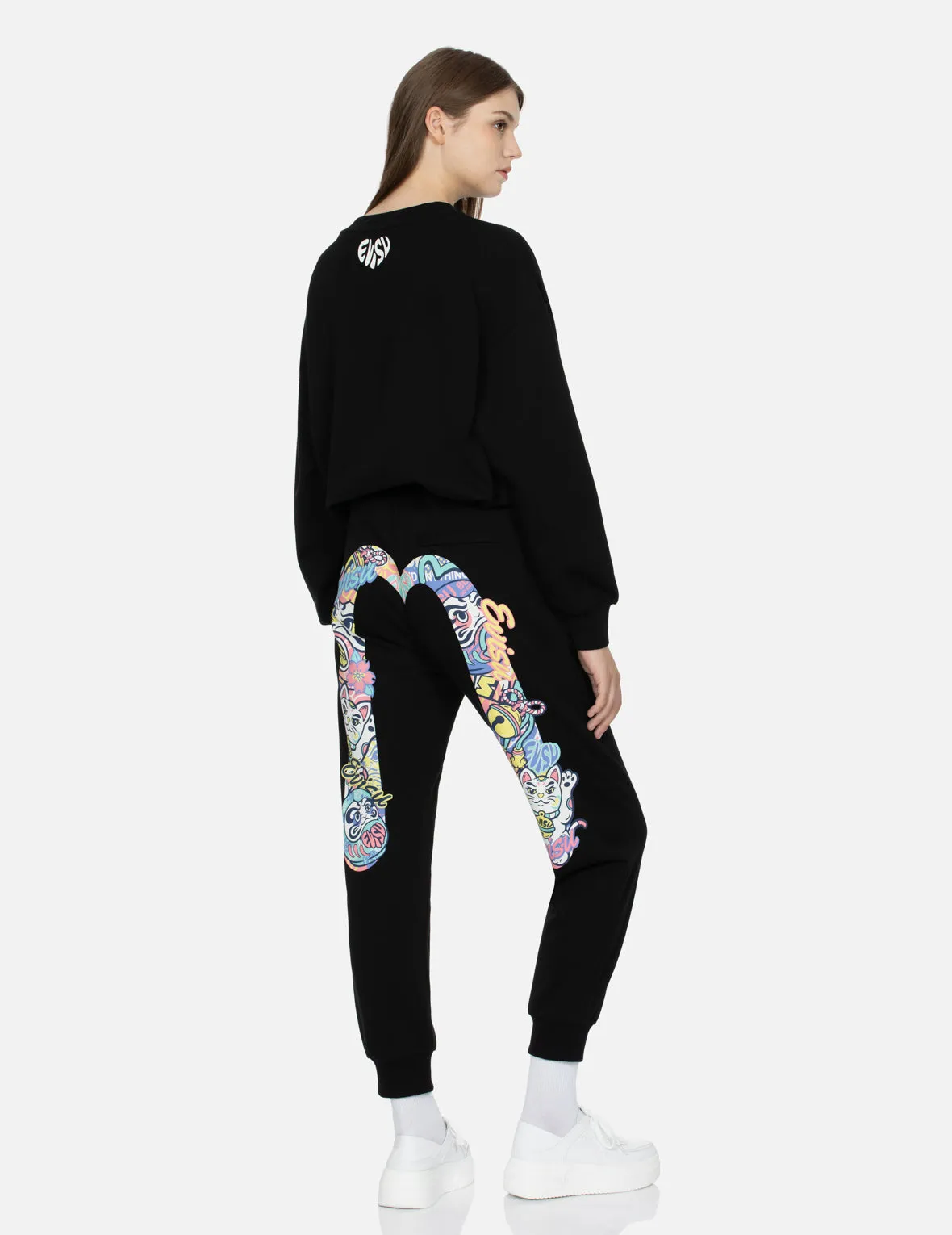 Daruma and Fortune Cat-pattern Daicock Print Regular Fit Sweatpants