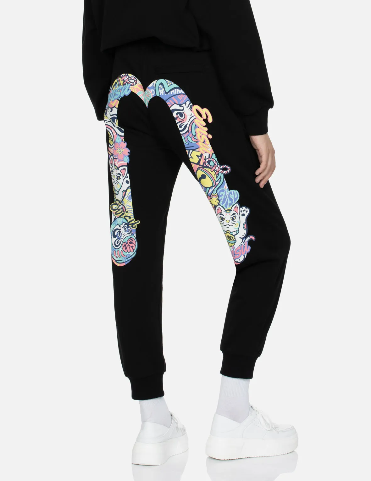 Daruma and Fortune Cat-pattern Daicock Print Regular Fit Sweatpants