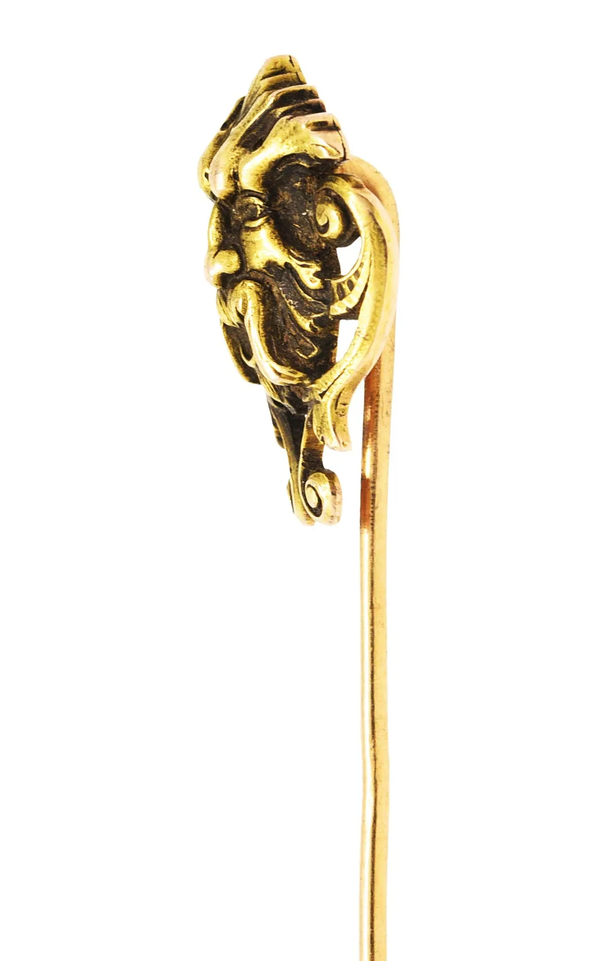 Day Clark & Co. 14 Karat Yellow Gold Green Man Stickpin