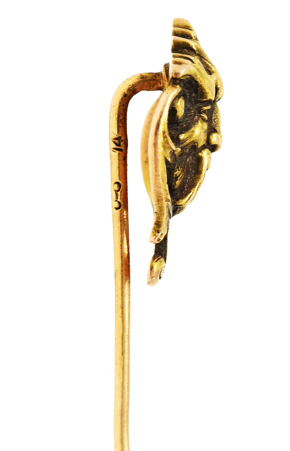 Day Clark & Co. 14 Karat Yellow Gold Green Man Stickpin