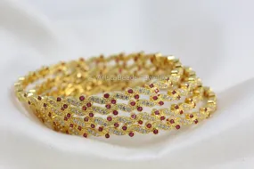 Delicate Ruby Polki Bangle Set  (Set of 4)