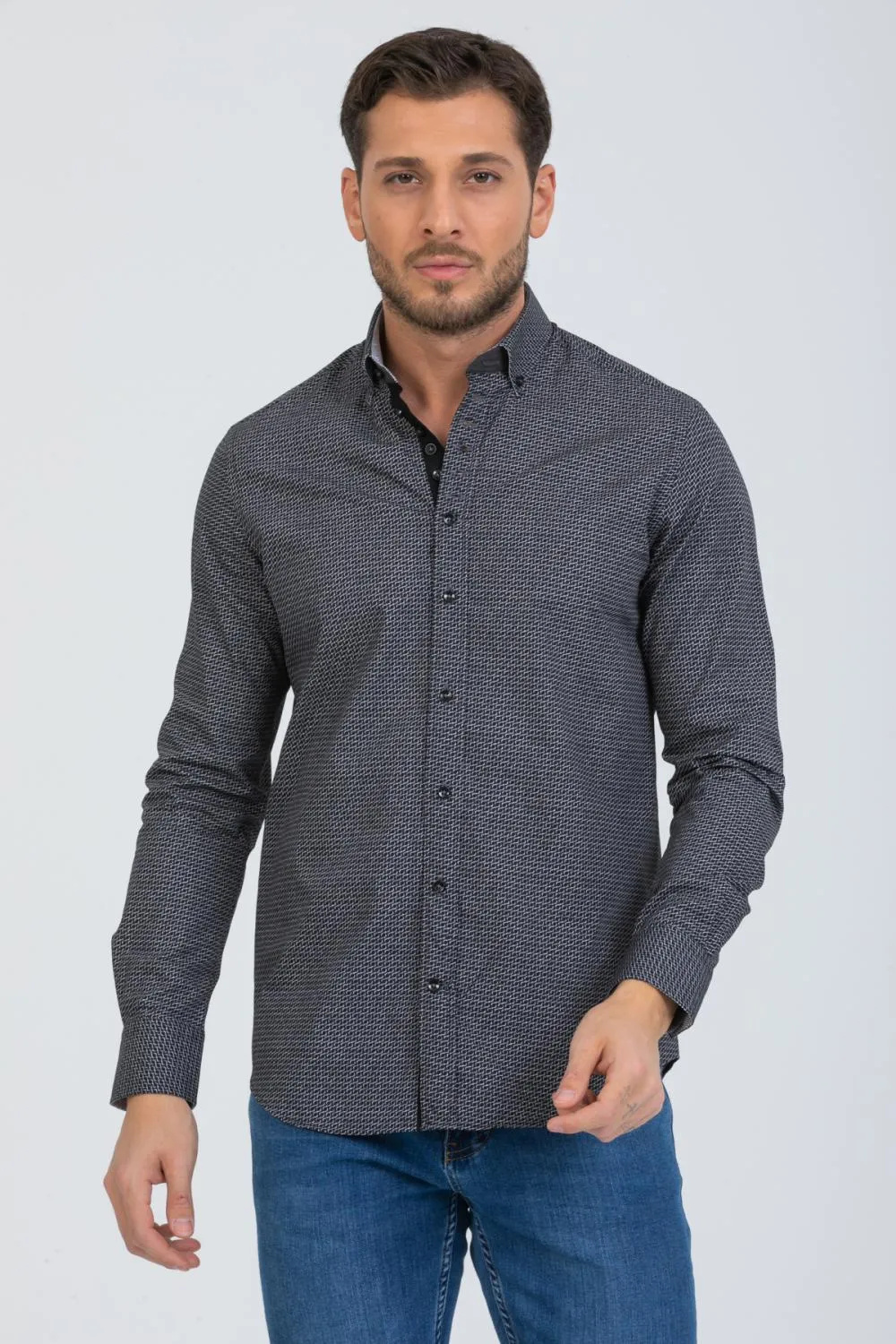 Donatello Iconic Poplin Man Shirt Black Grey