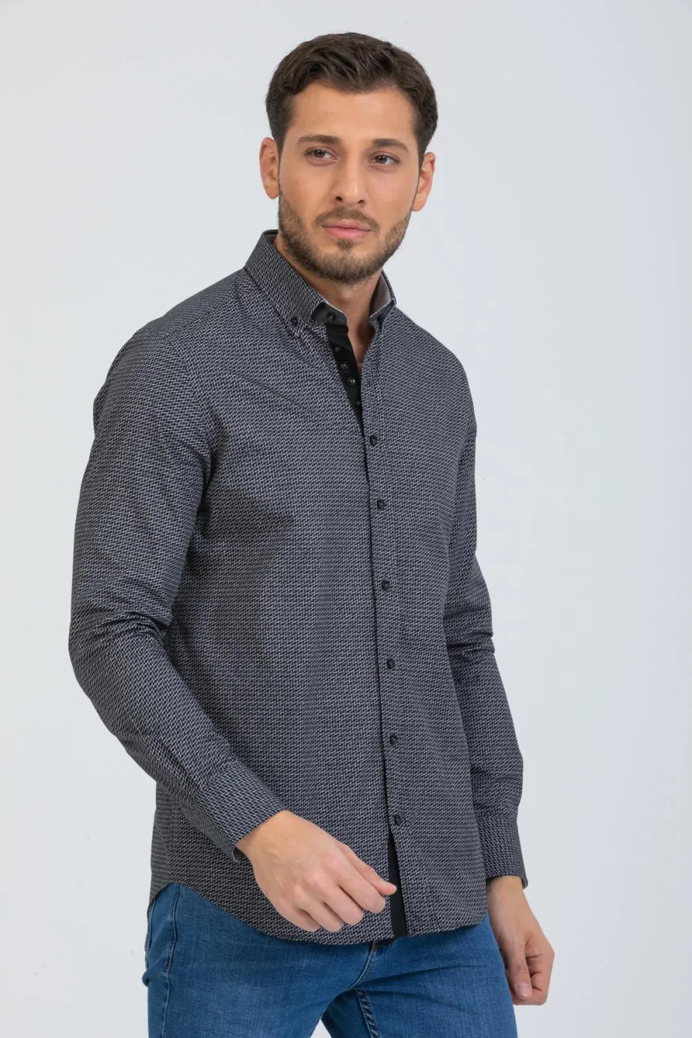 Donatello Iconic Poplin Man Shirt Black Grey