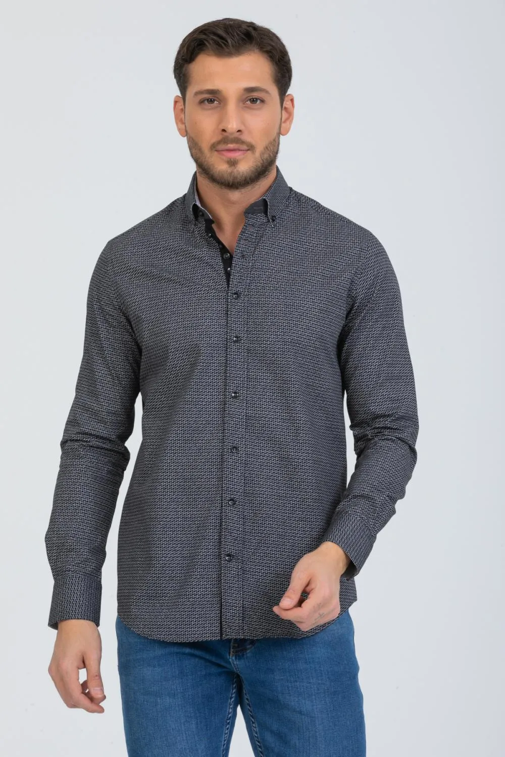 Donatello Iconic Poplin Man Shirt Black Grey