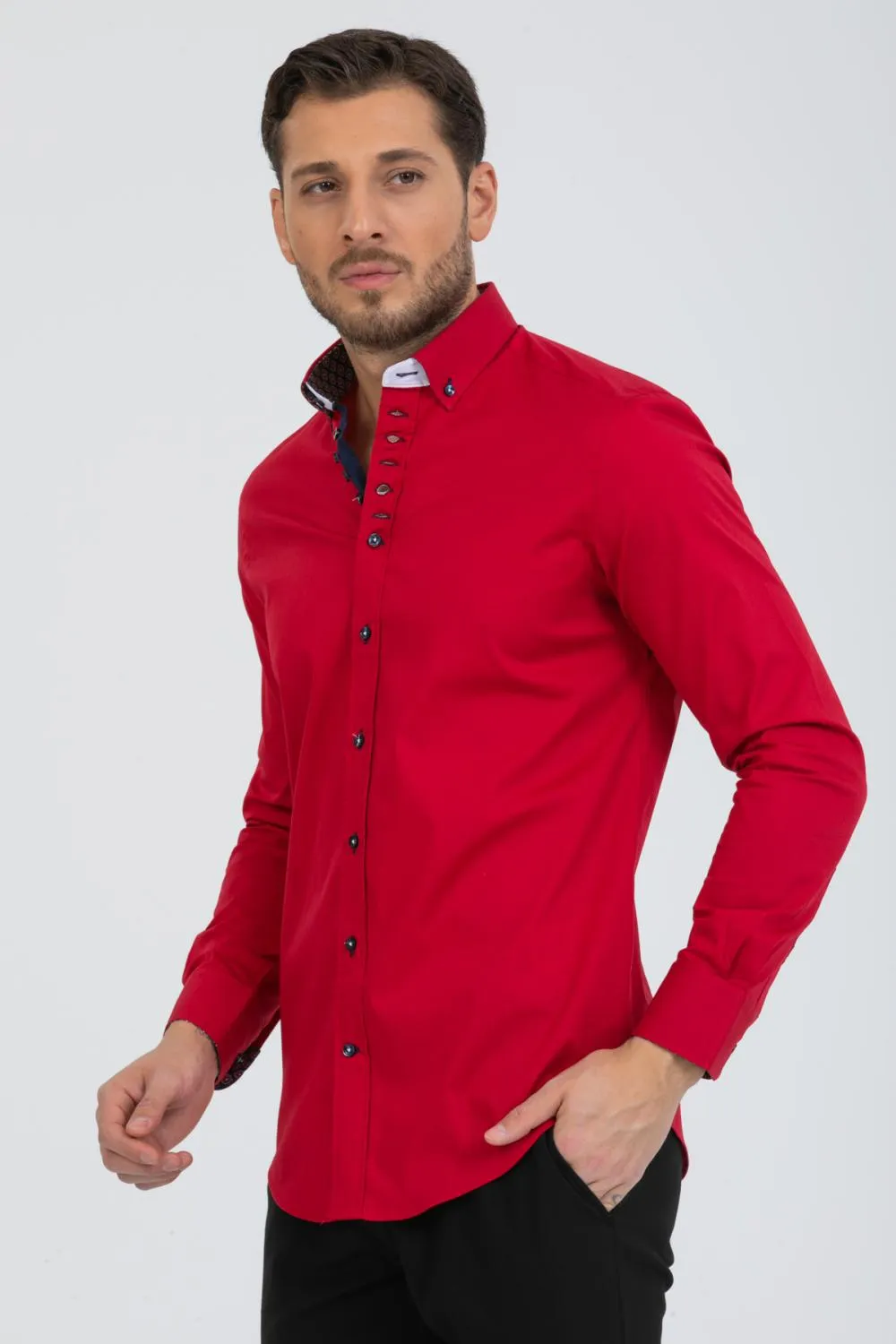 Donatello Iconic Poplin Stretch Man Shirt Red