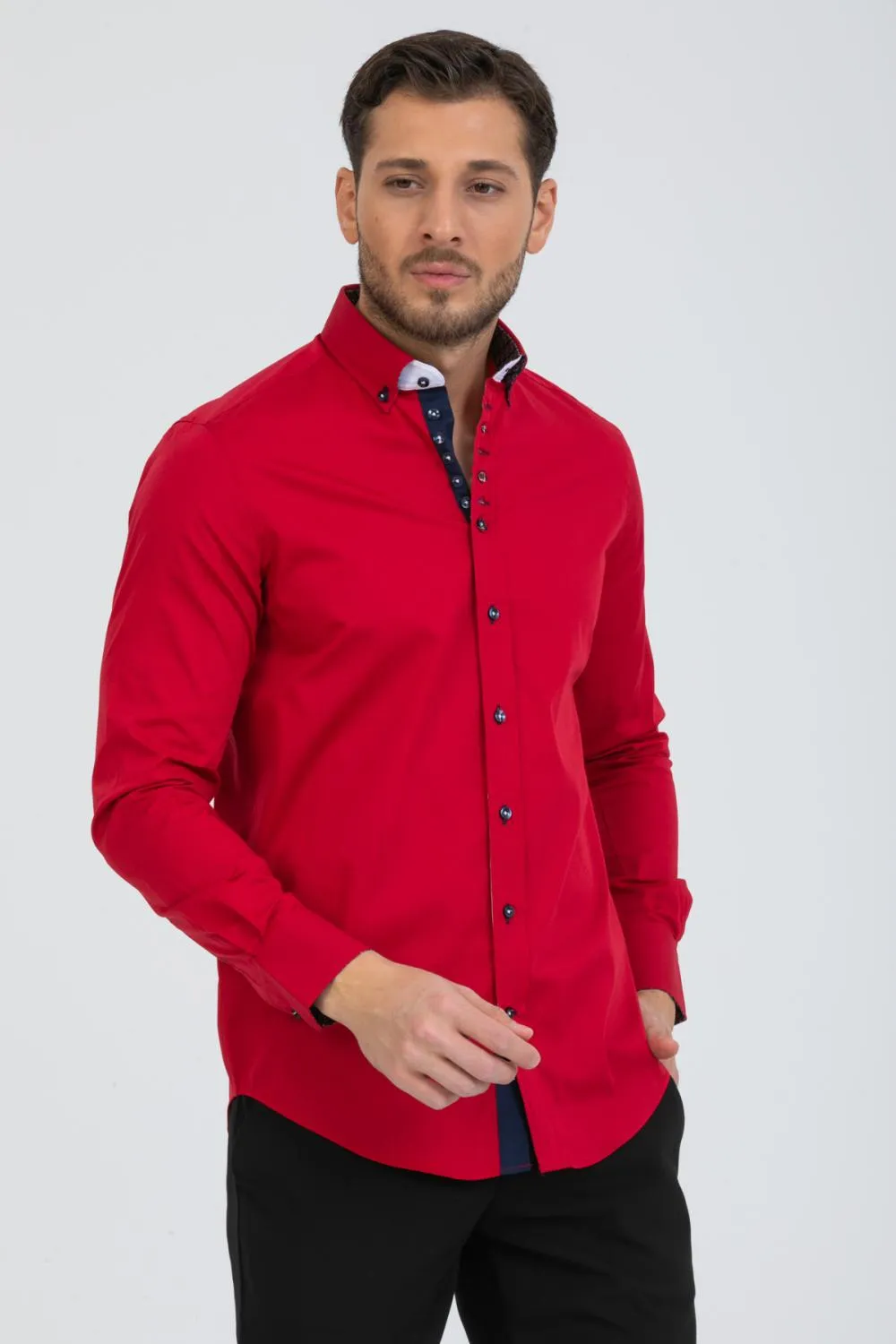 Donatello Iconic Poplin Stretch Man Shirt Red