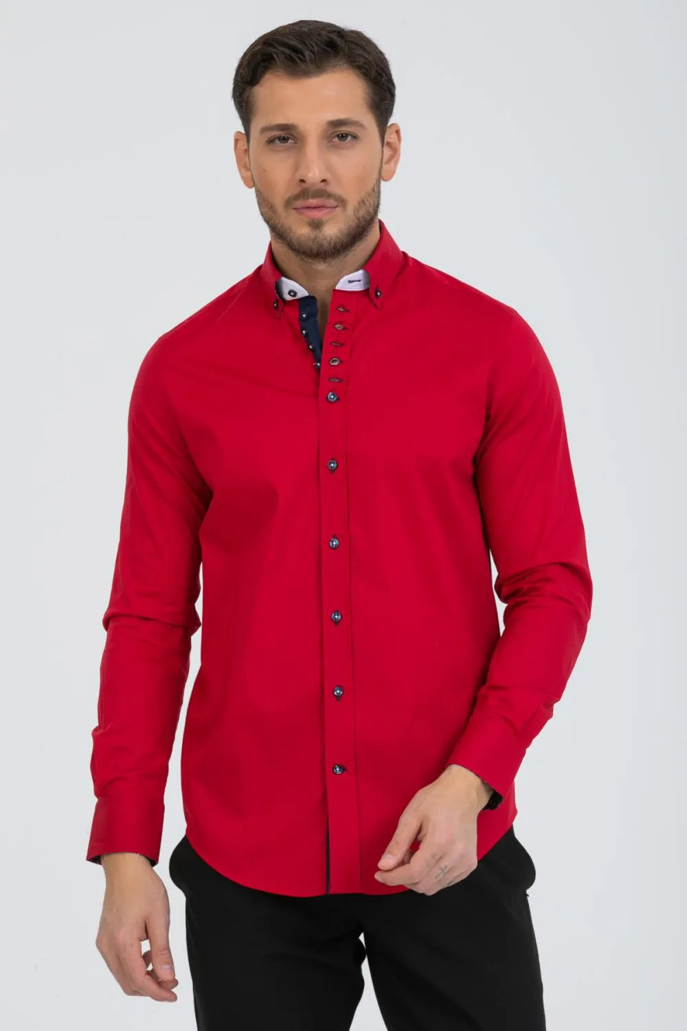 Donatello Iconic Poplin Stretch Man Shirt Red