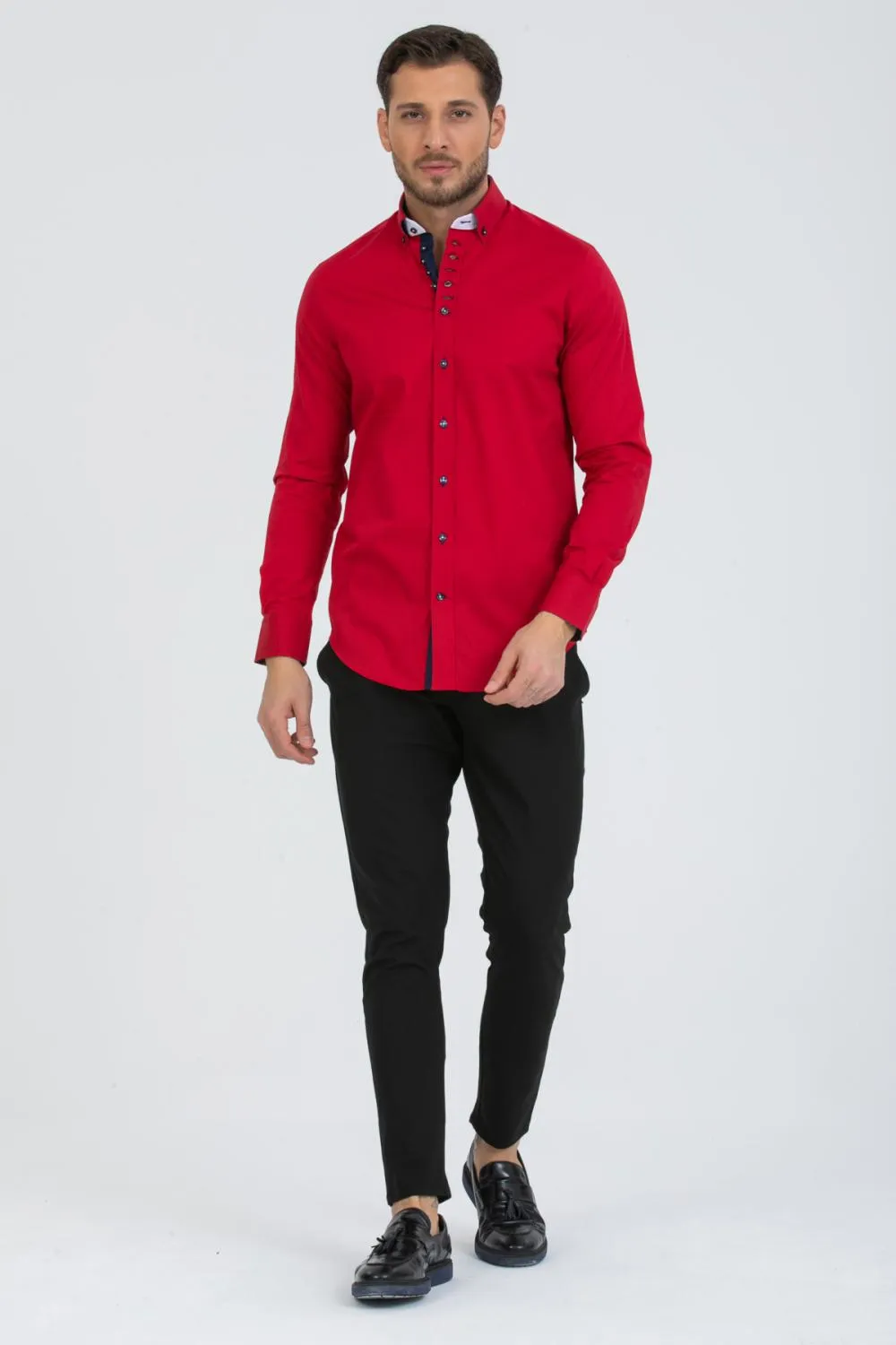 Donatello Iconic Poplin Stretch Man Shirt Red