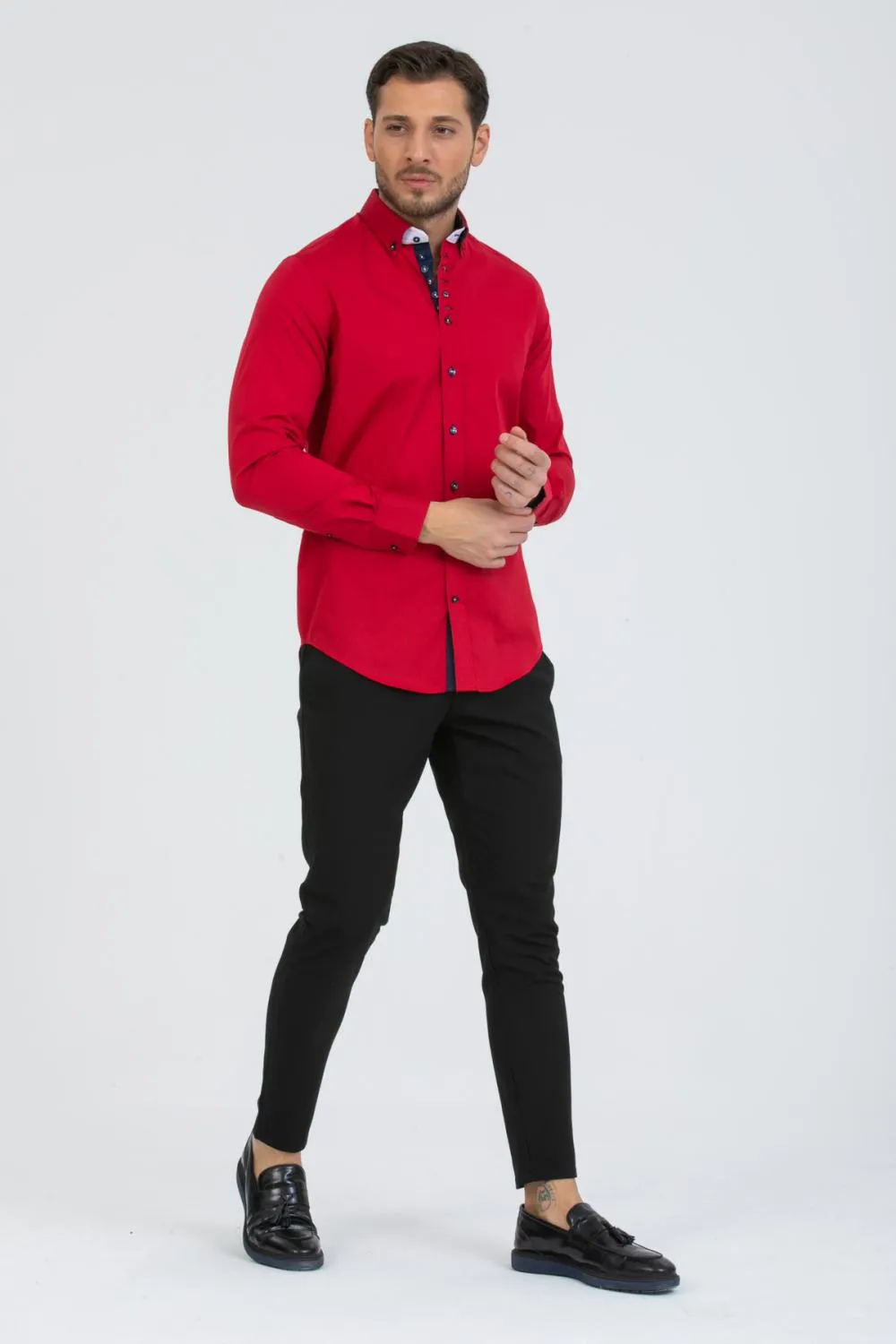 Donatello Iconic Poplin Stretch Man Shirt Red