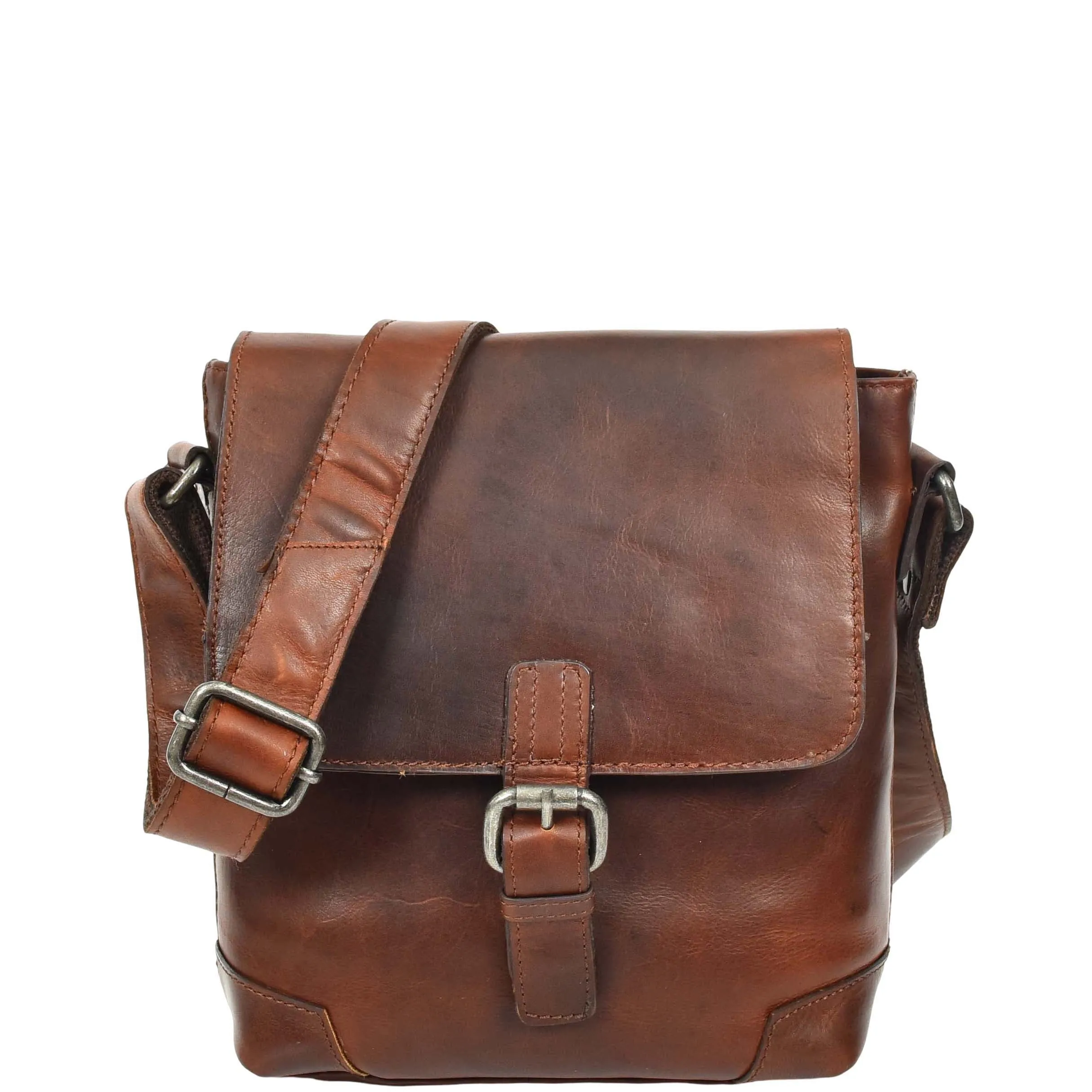 Durable Real Leather Man Flight Bag Cross Body Pouch Cannes Brown