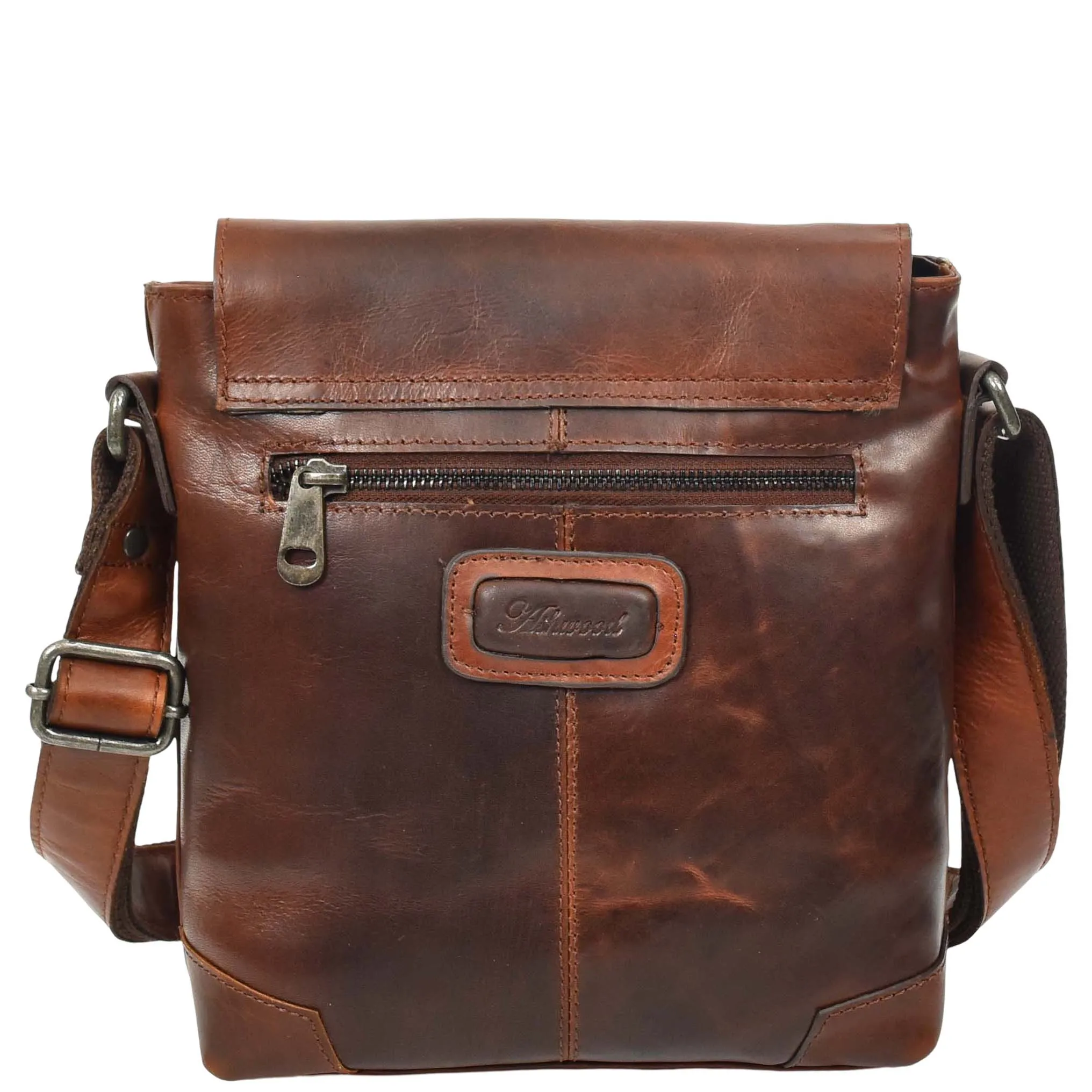 Durable Real Leather Man Flight Bag Cross Body Pouch Cannes Brown