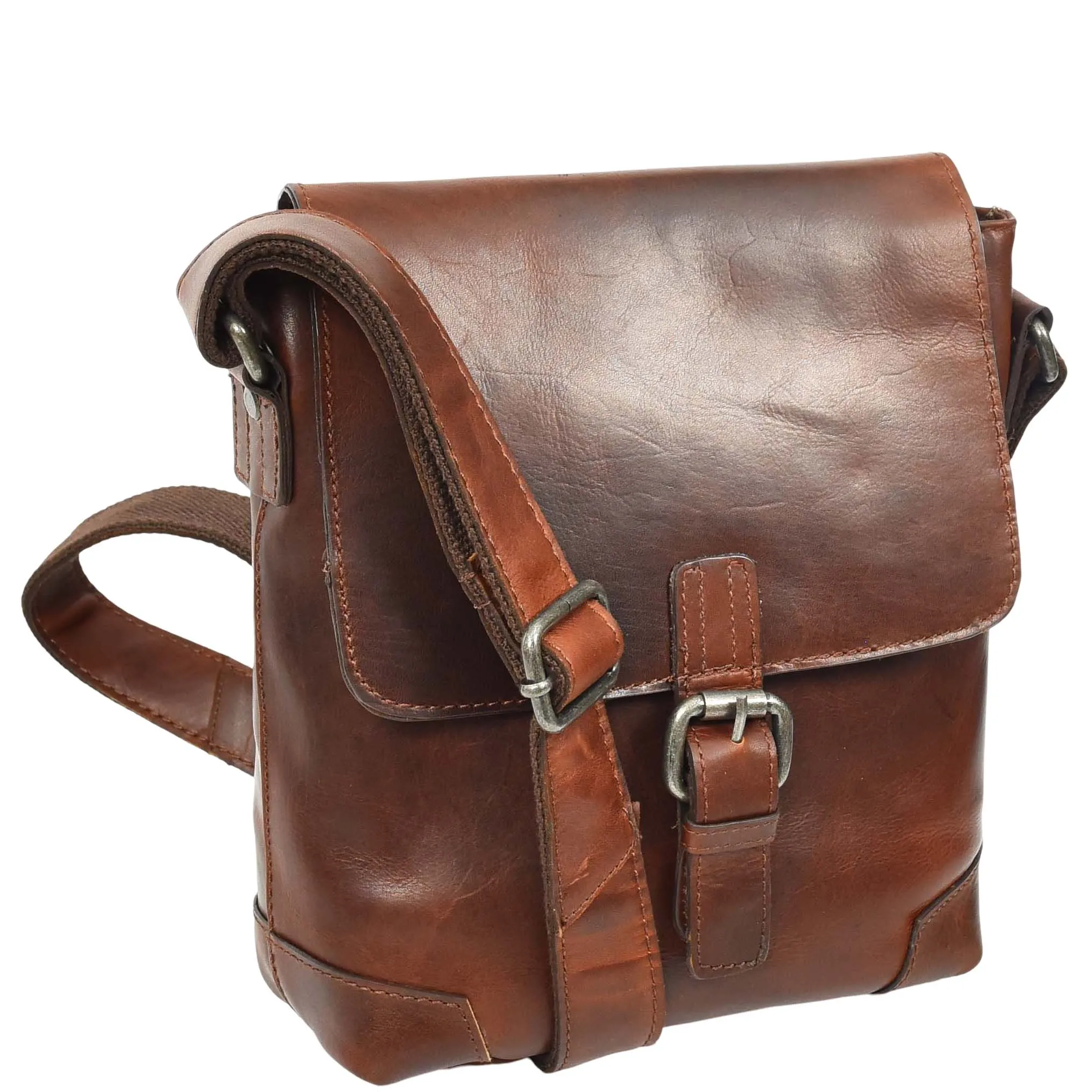 Durable Real Leather Man Flight Bag Cross Body Pouch Cannes Brown