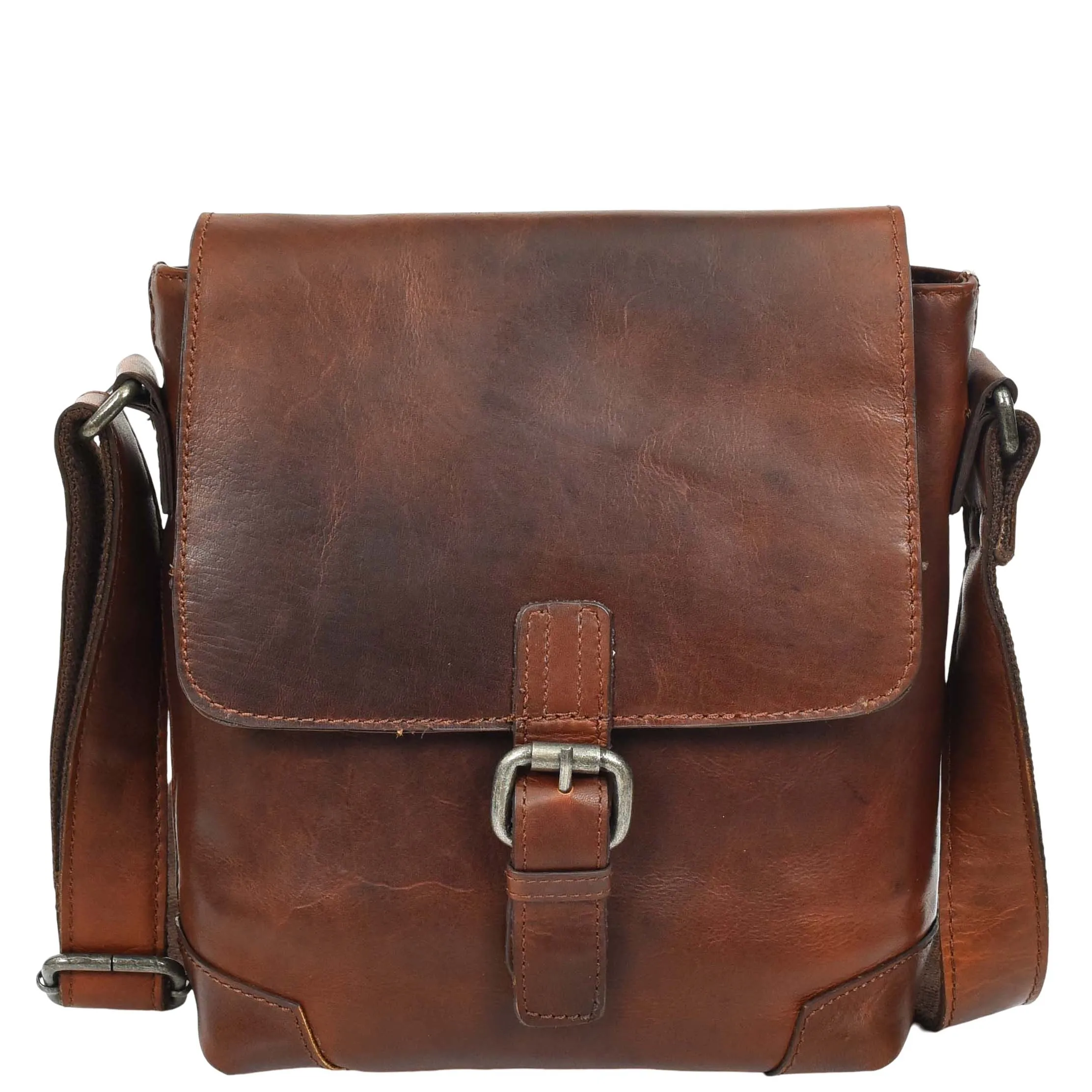 Durable Real Leather Man Flight Bag Cross Body Pouch Cannes Brown