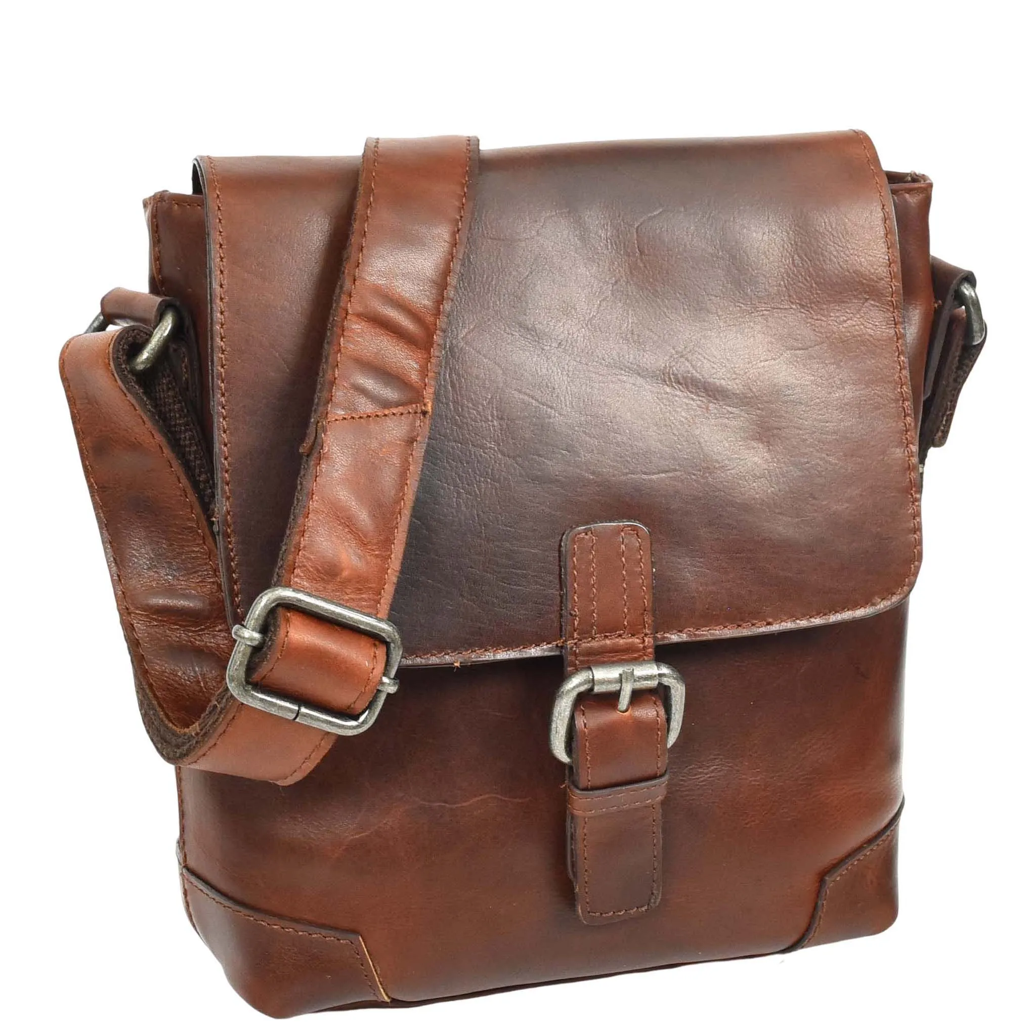 Durable Real Leather Man Flight Bag Cross Body Pouch Cannes Brown