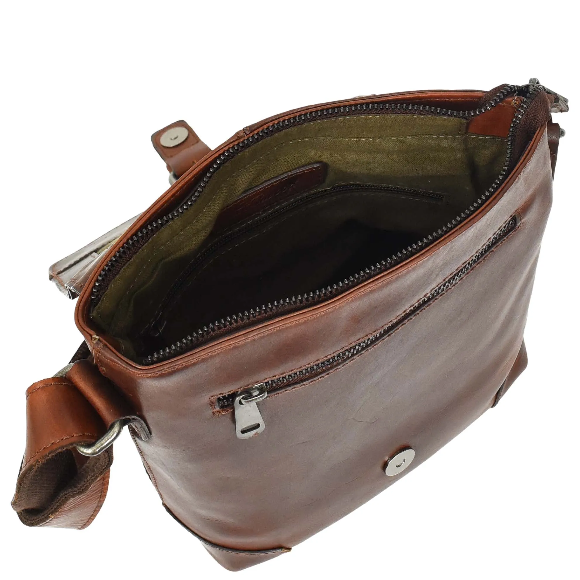 Durable Real Leather Man Flight Bag Cross Body Pouch Cannes Brown