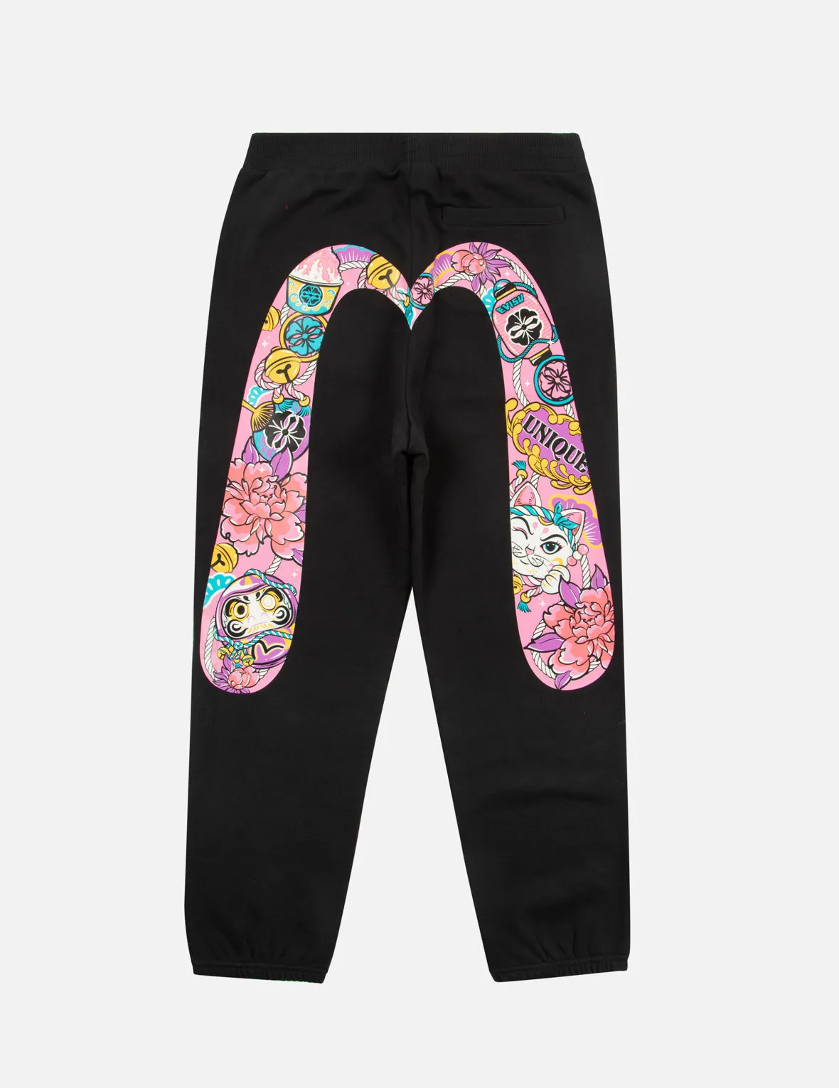 Fortune Cat and Daruma Daicock Print Regular Fit Sweatpants