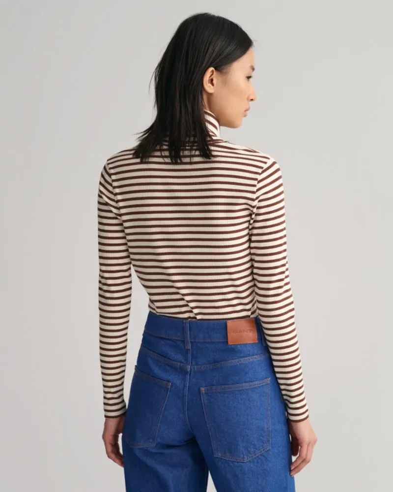 Gant Apparel S Women's Slim Striped Rib Turtleneck Seasonal Newness Brown Reg