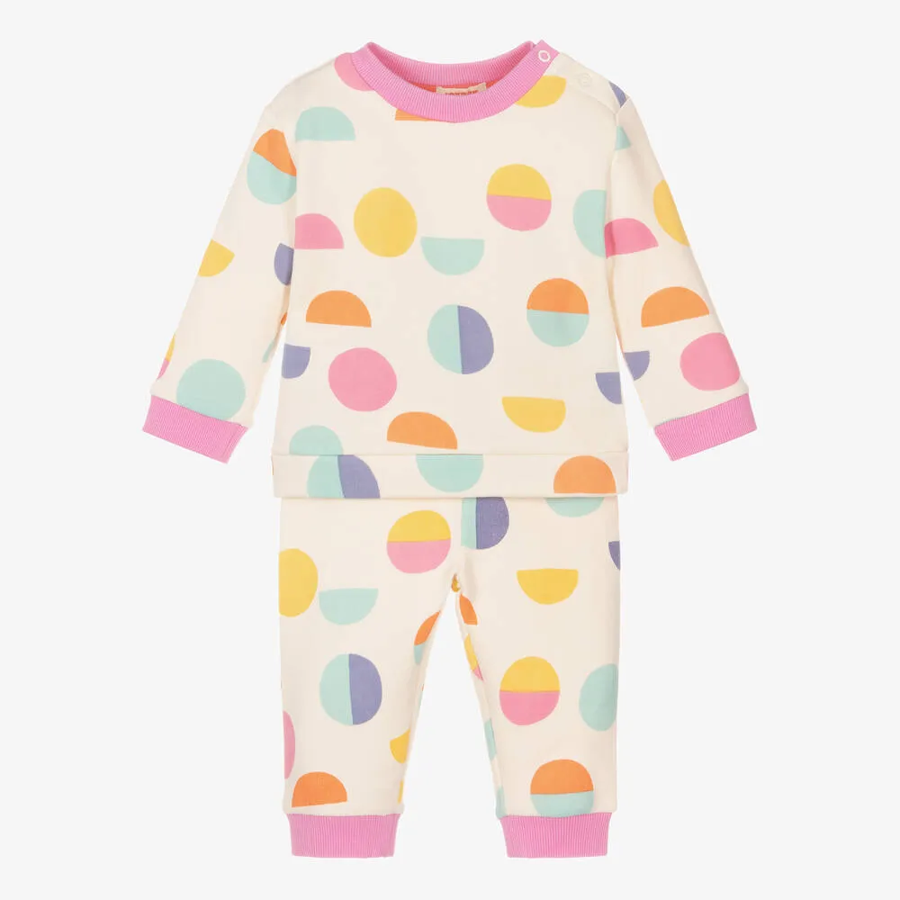 Girls Ivory & Pink Cotton Circles Tracksuit