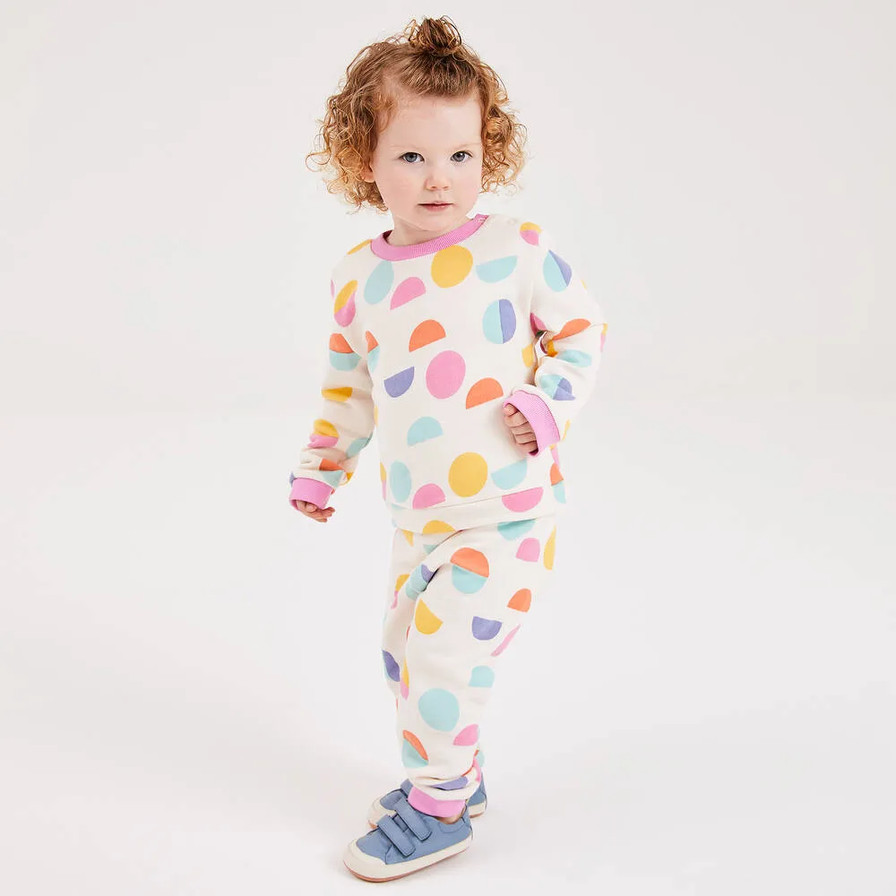 Girls Ivory & Pink Cotton Circles Tracksuit