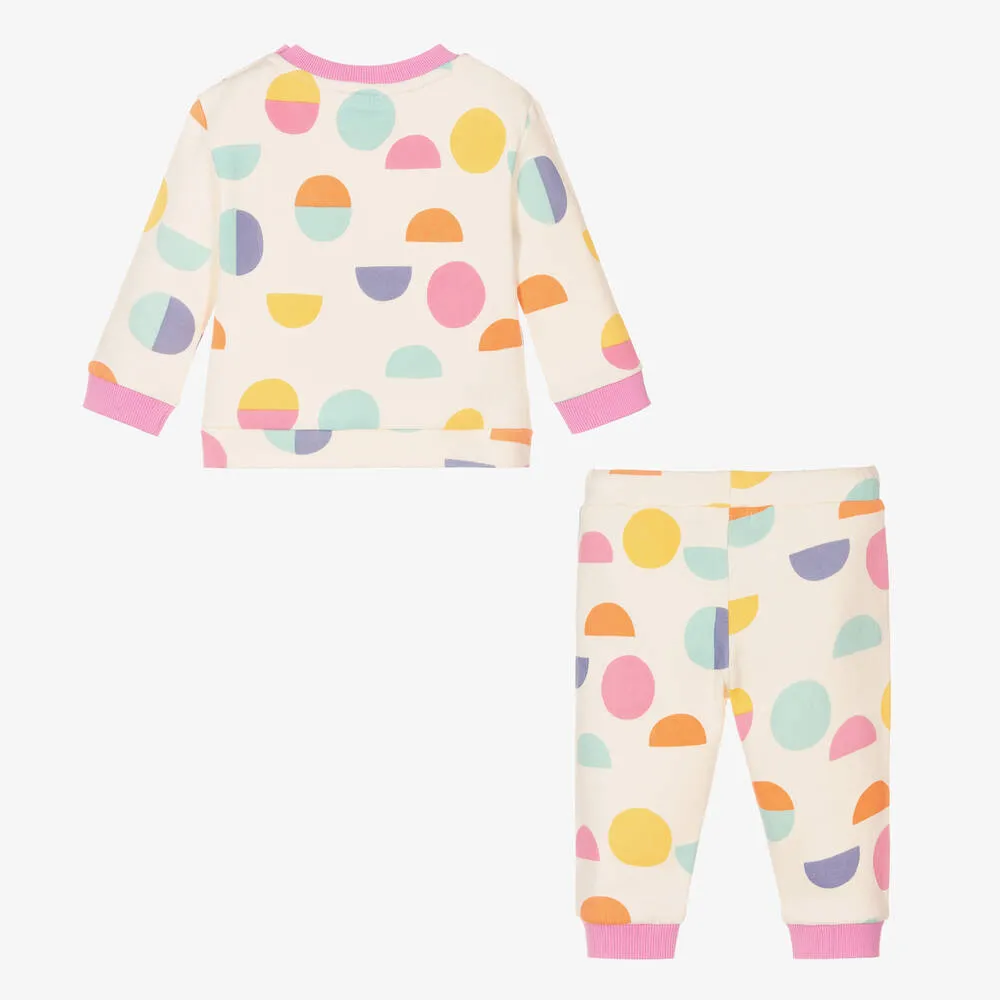 Girls Ivory & Pink Cotton Circles Tracksuit