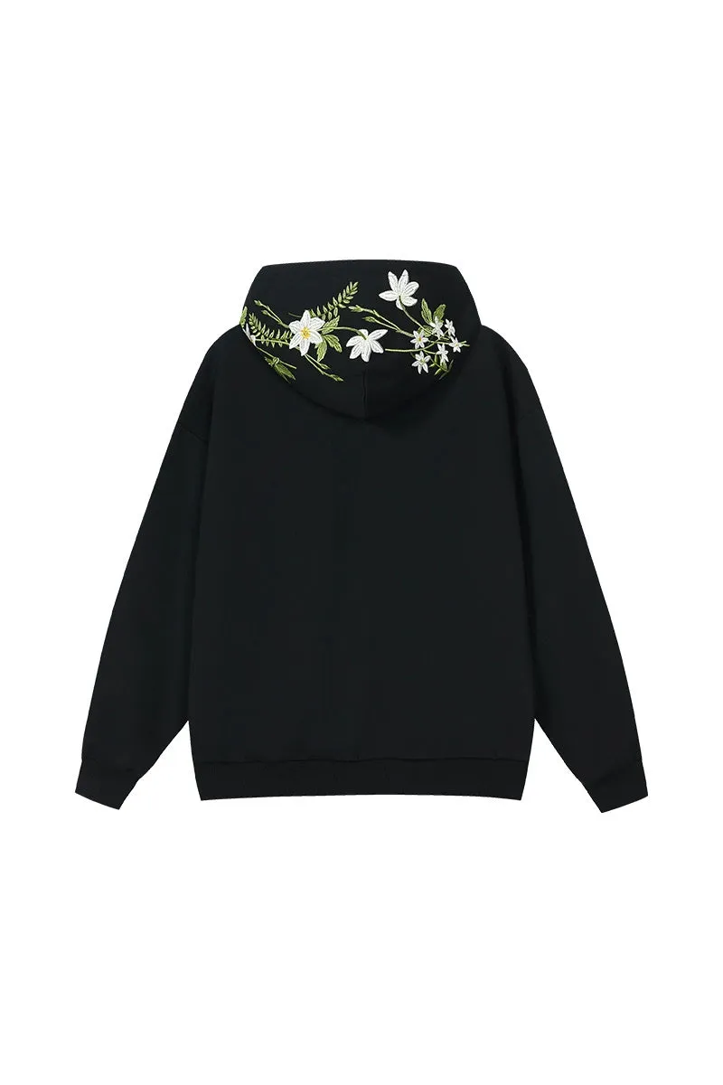 Green Floral Embroidered Hoodie