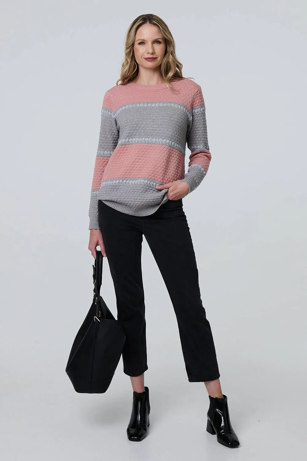 Izabel London – Striped Texture Slim Jumper