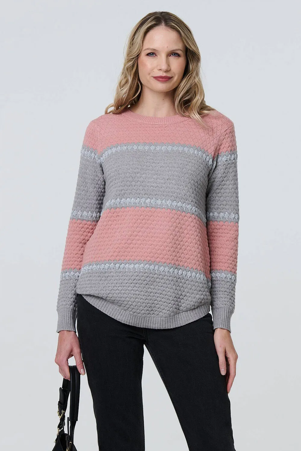 Izabel London – Striped Texture Slim Jumper