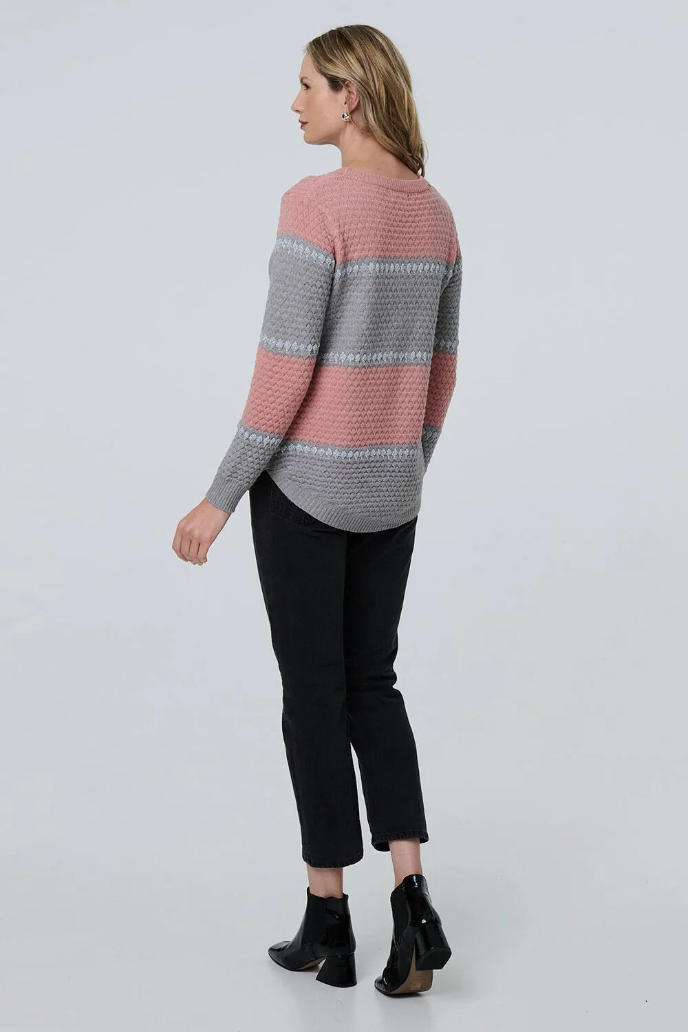 Izabel London – Striped Texture Slim Jumper