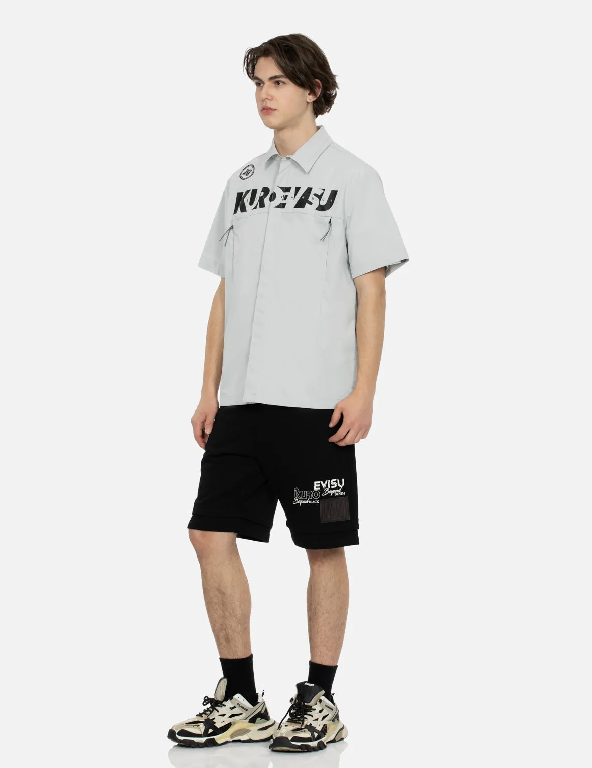 Logo and Kamon Print Regular Fit Short-Sleeves Shirt