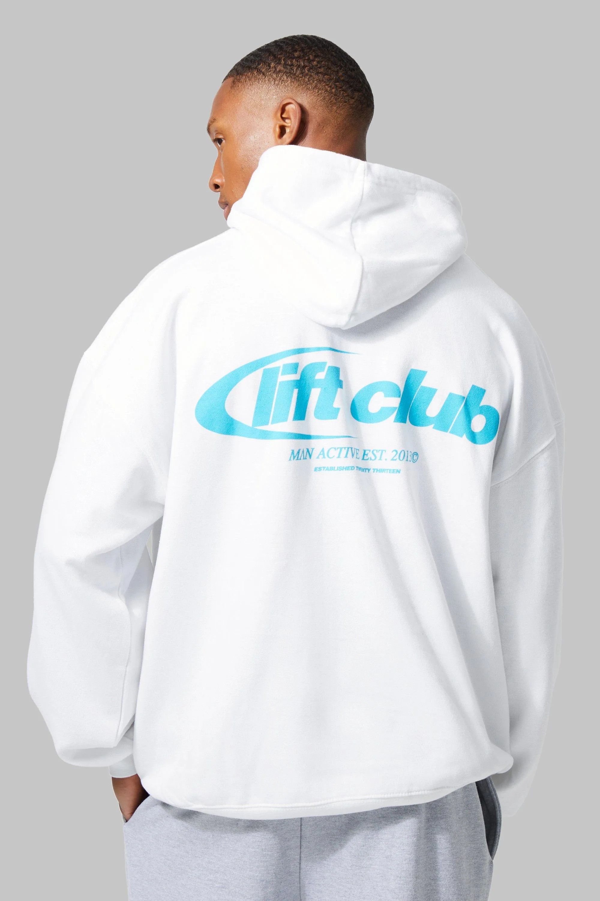 Man Active Oversized Lift Club Hoodie | boohooMAN UK