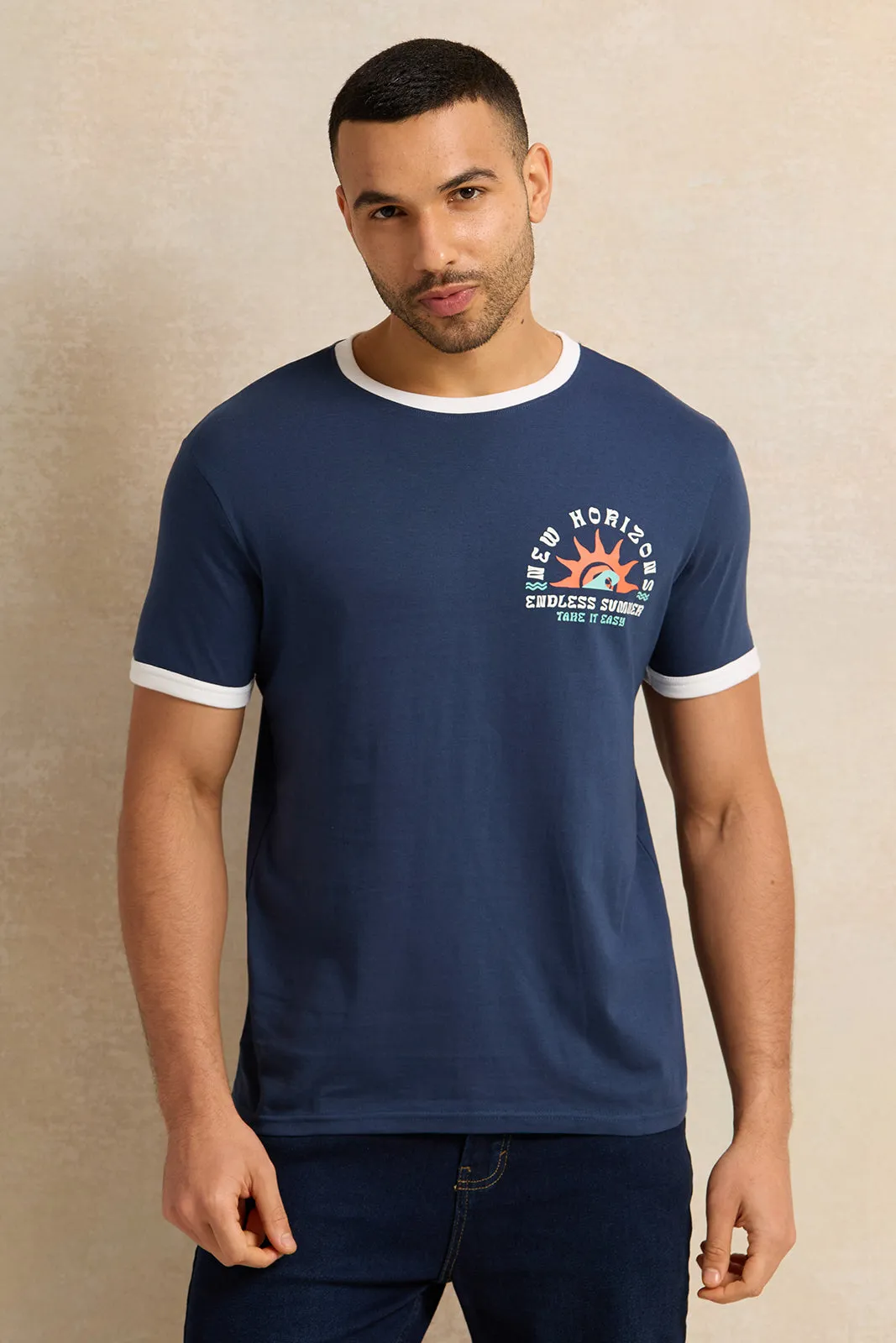 Men Navy Graphic T-Shirt