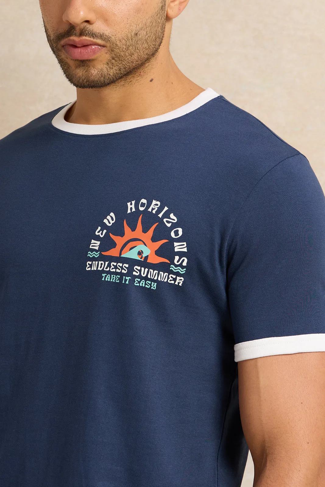 Men Navy Graphic T-Shirt