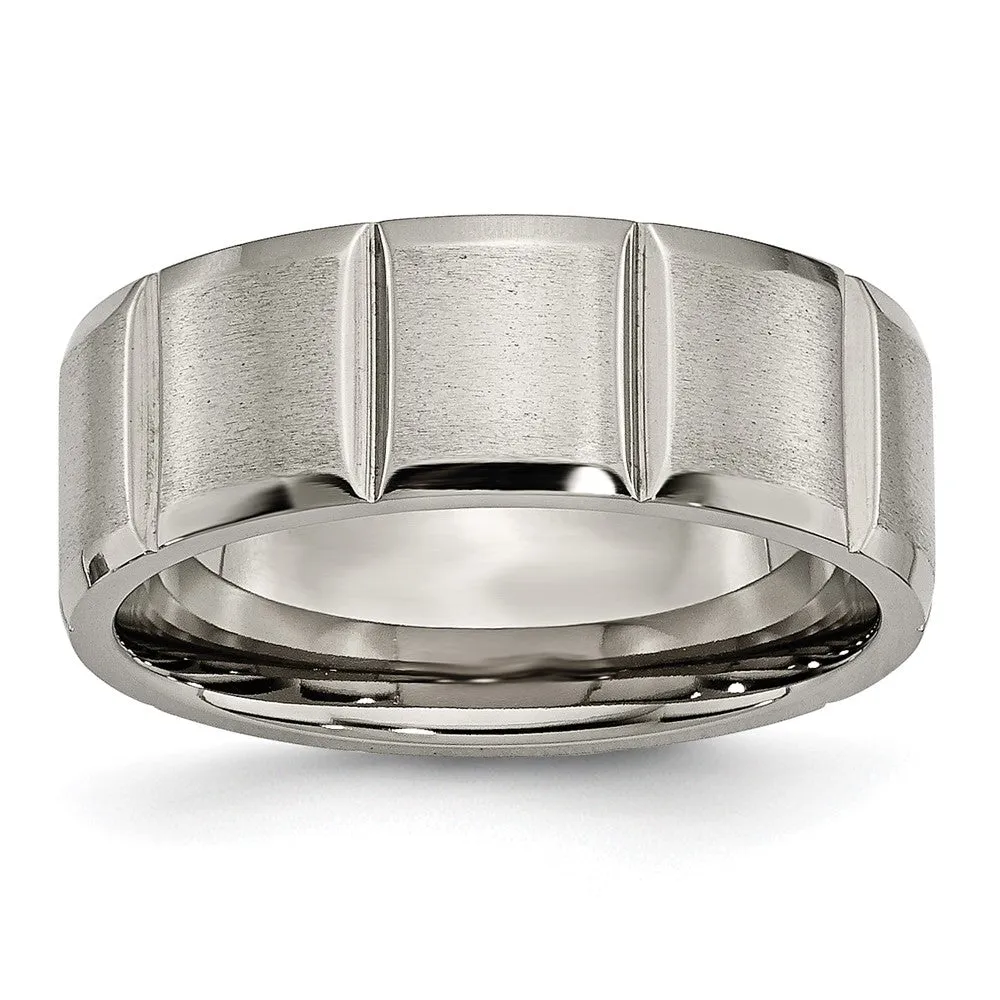 Men's 8mm Titanium Grooved & Beveled Edge Standard Fit Band