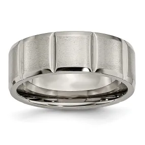 Men's 8mm Titanium Grooved & Beveled Edge Standard Fit Band