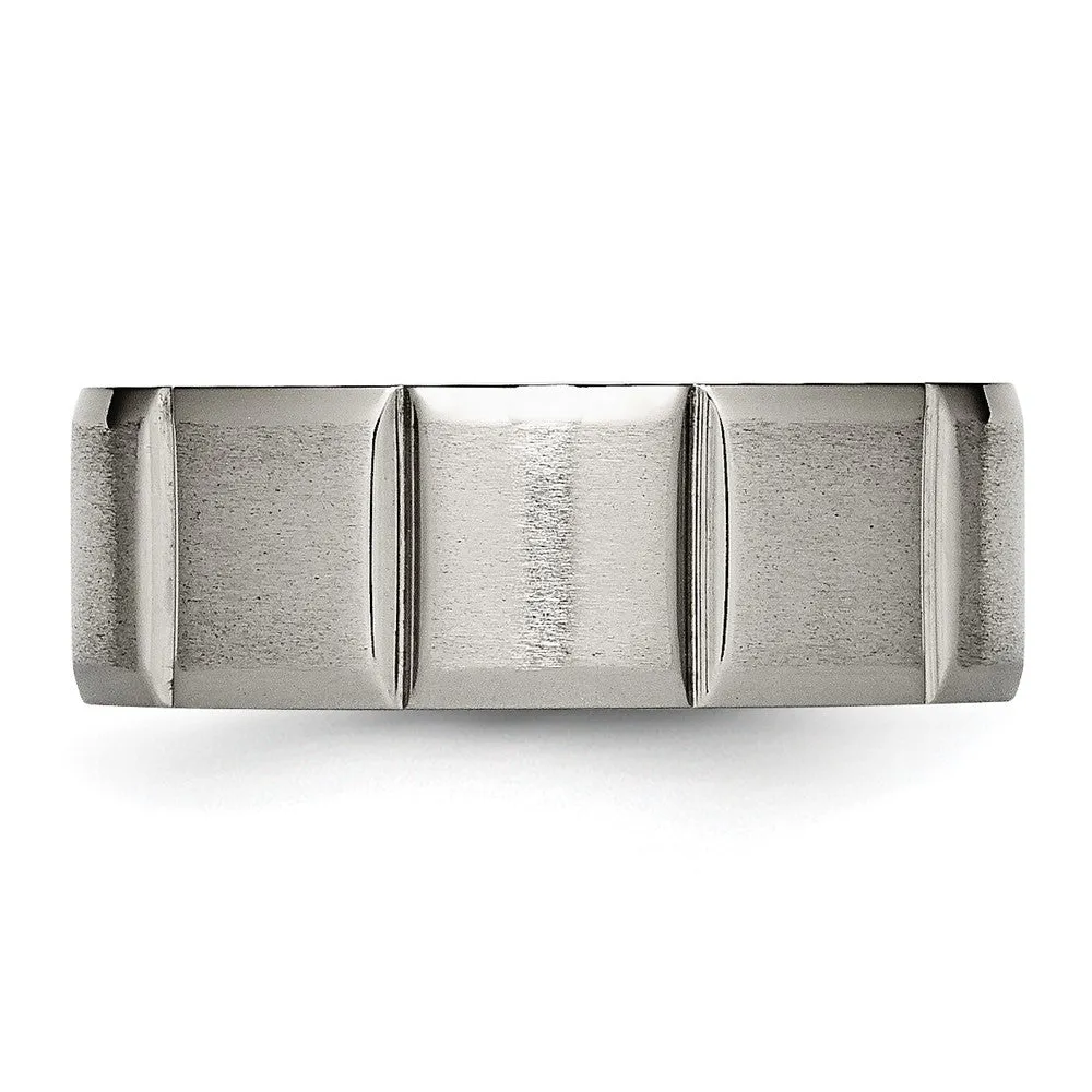 Men's 8mm Titanium Grooved & Beveled Edge Standard Fit Band