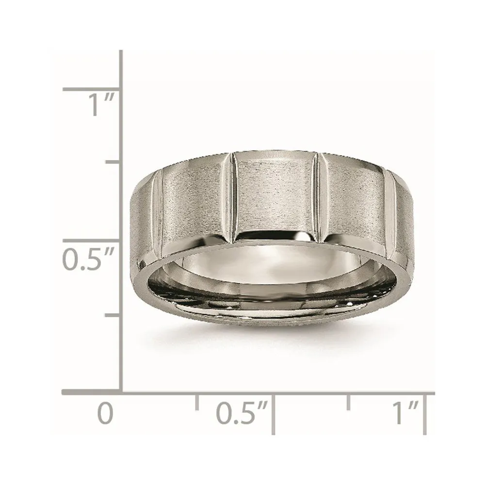 Men's 8mm Titanium Grooved & Beveled Edge Standard Fit Band