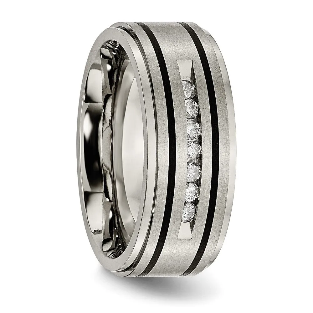 Men's 9mm Titanium & Enamel 1/4ctw Diamond Ridged Standard Fit Band