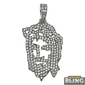 Mini Jesus Cut Out Designer CZ Rhodium Pendant