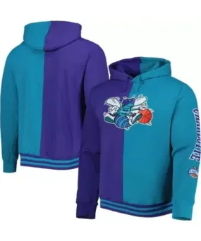 Mitchell & Ness Men's NBA Purple/Teal Charlotte Hornets Hardwood Classics Split Pullover Hoodie