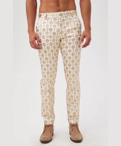 Mr Turk Clyde White And Gold Jacquard Slim-Fit Trousers / Winter White 32