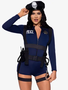 Naughty Cop Costume Zip Up Suspender Belted Masquerade Costumes