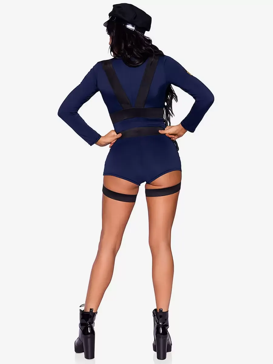 Naughty Cop Costume Zip Up Suspender Belted Masquerade Costumes