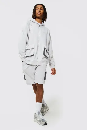 Oversized Man Cargo Short Hooded Tracksuit