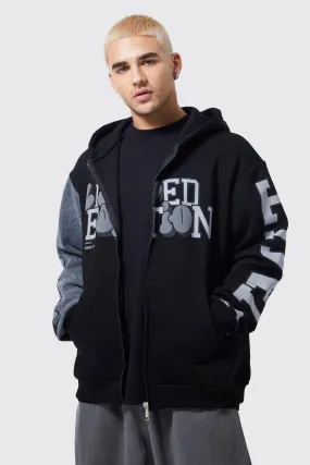 Oversized Spliced Zip Through Limited Hoodie