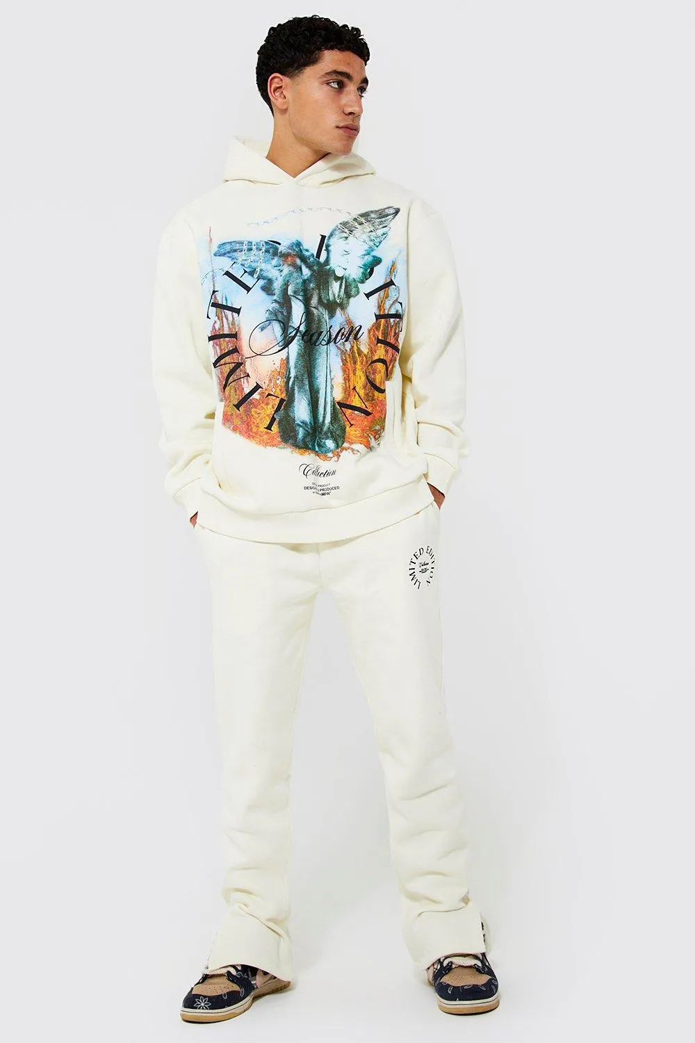 Oversized Statue Graphic Hooded Tracksuit | boohooMAN UK