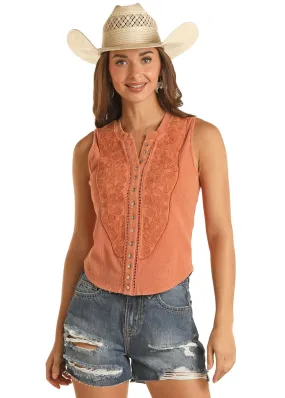 Panhandle Slim Womens Rust Embroidered Tank