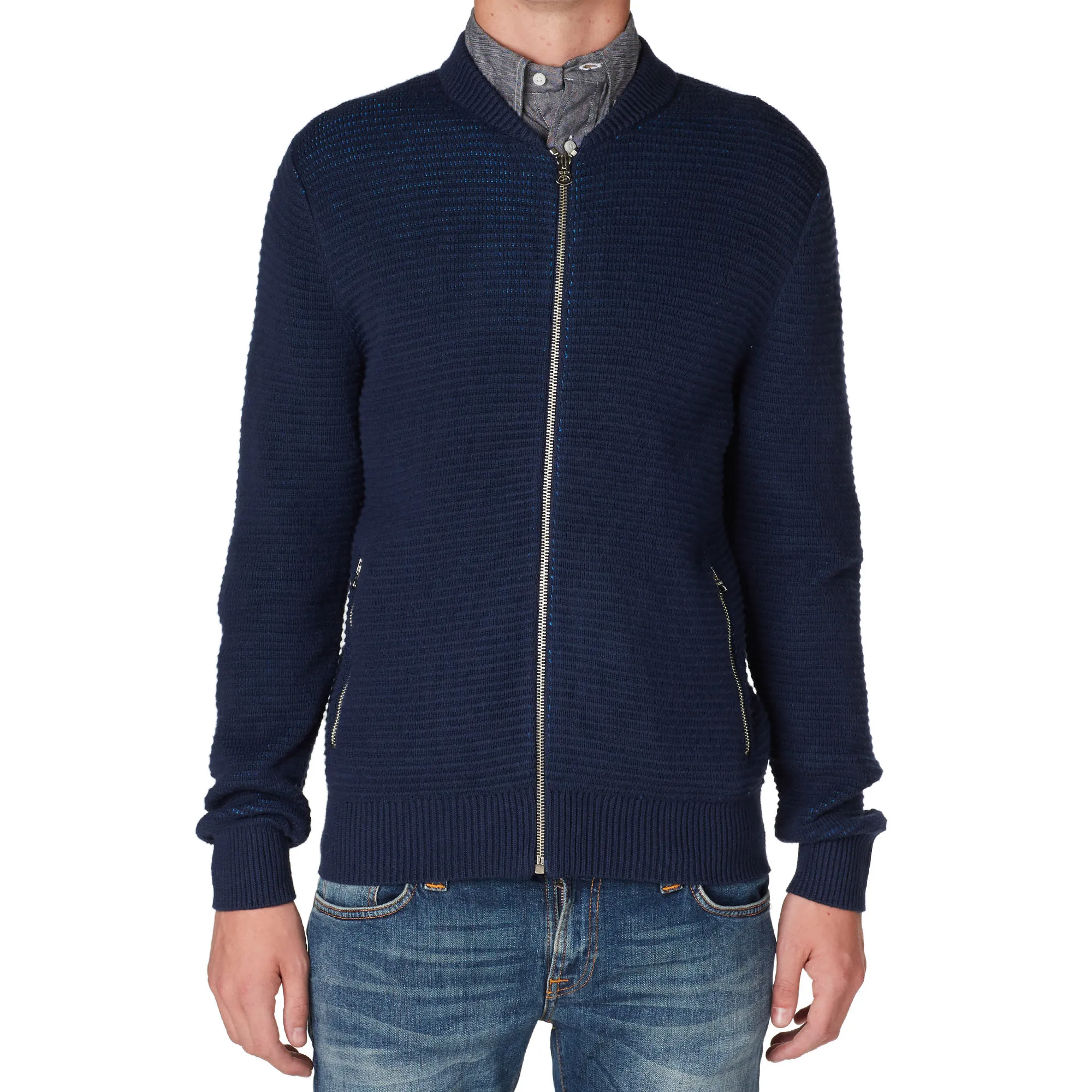 Paul Smith Ribbed Zip CardiganNavy